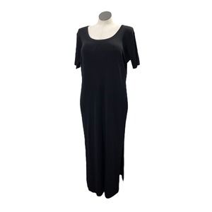 Misook Size XL Dress Jersey Slinky Black Maxi Side Split Short Sleeve Travel